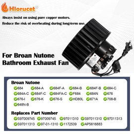 676, 684 Replacement Fan Motor Assembly 90CFM, S97009745 97009745 Fan Motor & Blower Wheel for Broan Nutone HD80L, 684-B, 684F-B, 684-C, 684F-C, 684A-C, 684-A, 684F-A, F684, 684N, 684FA-C, HD80, 671A.