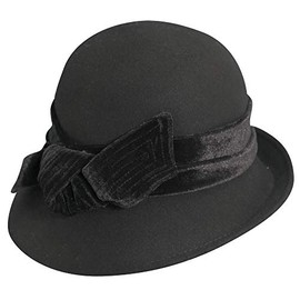 Scala Women's Wool Felt Cloche with Velvet Bow, Black, One Size