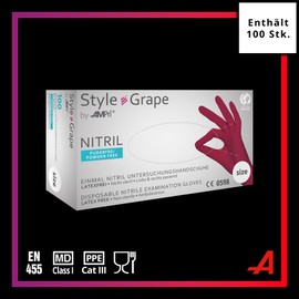 AMPri Med-Comfort Style Grape Nitrile Gloves, Burgundy, Red, Pack of 100, Size M, Powder-Free, Nitrile Disposable Gloves, Sizes XS, S, M, L, XL