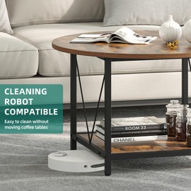 YITAHOME Round Coffee Table,Rustic Wood Coffee Tables for Living Room with Storage Shelf, Modern Farmhouse Circle Coffee Table Center with Sturdy Metal Legs Home Furniture,Rustic Brown