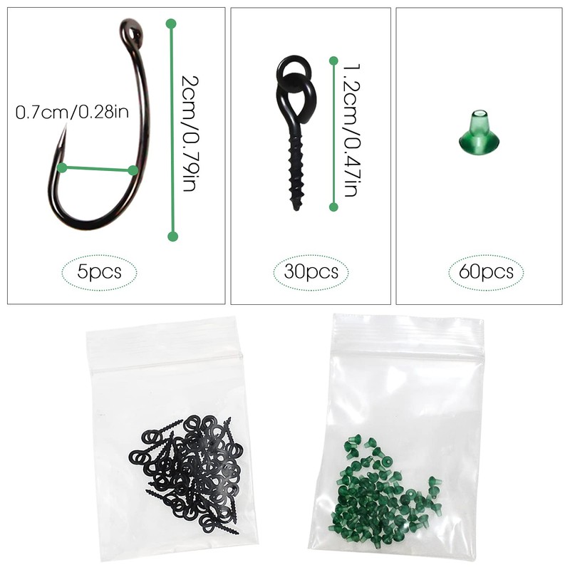 LBING 95 Pieces Fishing Hooks Set 30 Pieces Thread Boilie