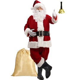 ADOMI Santa Claus Costume for Men Adults Santa Suit 11pcs Mens Red Deluxe Christmas Clause Outfit Cosplay Vacation Suits Set M