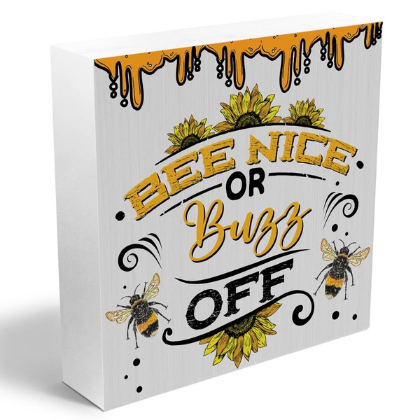Bee Decorations Wooden Box Sign, Sunflower Bee Decor, Inspirational Spring