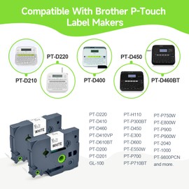 FOXLINE TZO-231 Compatible with Brother P-Touch Label Tape TZe-231 TZ-231 TZe TZ, 12mm 0.47" Laminated Label Maker Tape for PT-110 PT-D210 PT-D600 PT-1280, Black on White, 1/2"x 26.2' (12mmx8m), 6Pack
