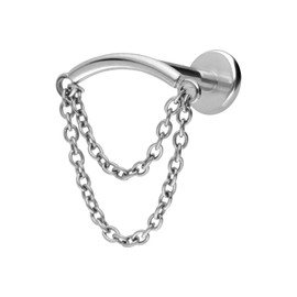 PIERCINGLINE Titanium Labret with Internal Thread Bow + 2 Chains Piercing Ear Hidden Helix Choice of Colours and Sizes, Titanium