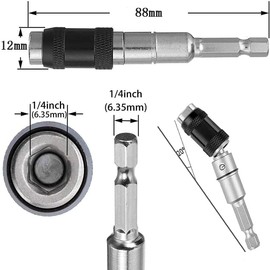 KEWAYO Universal Socket Adapter, Extension Bit, Universal Joint, Magnetic Suction for Electric Drills, Variable Direction, Fast Separation Lock, Oscillating Angle 0°-20°, Drive Angle, 0°-20°, Insertion Angle, 0°-20°, Drive Angle, 0° - 20°, Insertion Angl