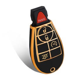 WORCAS for Dodge 4 Buttons Key Fob Cover,No Cap TPU Smart Cover Key Case Compatible with Grand Cherokee Commander(Gold-Black)