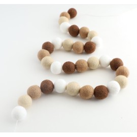 Mini Felt Factory | Felt Garland ~7 Ft Boho 100% Wool Pom Balls (30 Pcs) Brown Boho Tan Neutral Tone White | Decor Mantel Hanging Seasonal Banner Craft Wall Party