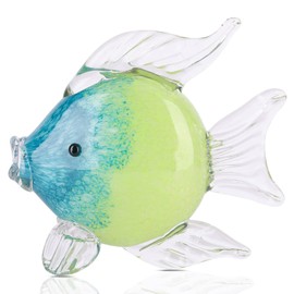 QIANLING Glass Fish Figurines - Coastal Home Decor, Modern Ocean Centerpieces for Living Room, Dining Area, Bathroom, Office, Coffee Table, Beach House, Nautical, Seaside, Entrance, Shelf Display