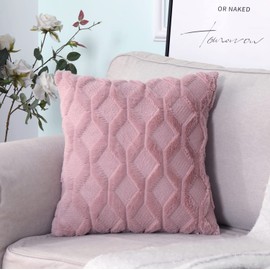 RKAAS HOME Super Soft Decorative Luxurious Fluffy Plush Geometric Embroidered Square Cushion Cover for Living Room Sofa Couch Bed 45cm x 45cm 18x18 Inches (Pack of 4 - Blush Pink)