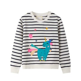 Girl Sweatshirts Pullover Crewneck White Stripe Unicorn Winter Long Sleeve Tops Cotton Casual Sweater Shirts 4T