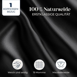 DREAMZIE Silk Pillowcase 40 x 80 cm for Hair and Skin, Pillowcases Silk 19 Momme (Black, 1 Piece)