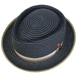 Mayser Andy Pork Pie Straw Hat Summer Hat Sun Hat Porkpie Pork Pie Hat Beach Hat Men - Made in the EU with Grosgrain Ribbon Spring Summer, blue