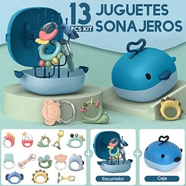 13Pieces Juego de Sonajeros para Bebé de 6-12 Meses, Juguete Sonajero Mordedor Set de Juguetes Sensoriales con Caja de Almacenamiento para Recién Nacido Niño o Niña, Regalos de Navidad