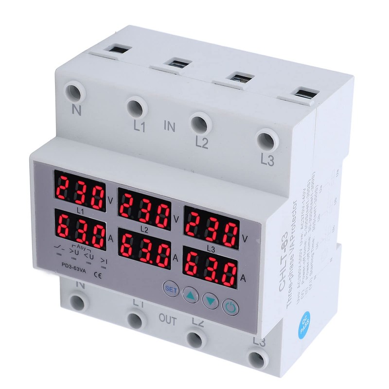 Luqeeg Digital Energy Meter, 3 Phase DIN Rail Voltmeter Ammeter,