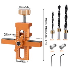 Cabinet Door Installation Jig, 2-in-1 Mounting Tool with Adjustable Positioner, Aluminium Alloy Versatile Cabinet Door Positioning Tool for Most Cabinet Doors with 3 Drill Bits (Orange)