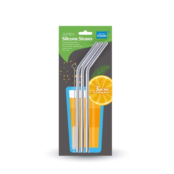 RE-USABLE STAINLESS STEEL DRINKING STRAW - 3 PACK WITH CLEANING BRUSH