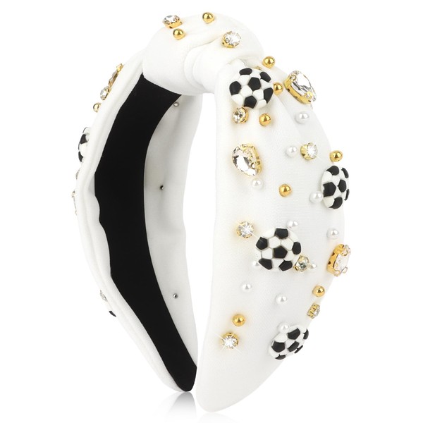 BAHABY Soccer Headbands for Women Crystal Soccer Embellished Wide Top