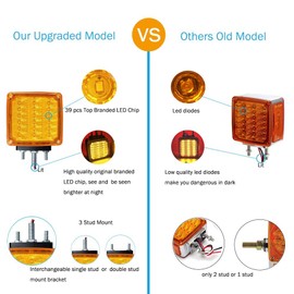 LED Pedestal Lights Amber/Red Double Face 39 LED Turn Signal Light stud mount fender lights for Heavy Truck Trailer Freightline Peterbilt Kenworth Mack Western Star (Driver/Passenger Sides, pack of 2)