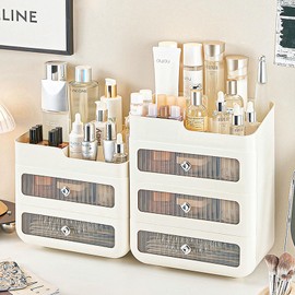 Yawinhe Makeup Organizer for Vanity, Cosmetics Skincare Organizers with Lid and Drawers, Cosmetic Display Cases with 2 Drawers and 1 Tray, for Cosmetics, skincare, Lipsticks, Nail Care SNH203C