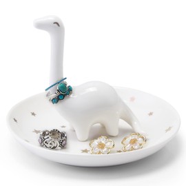 PUDDING CABIN White Dinosaur Ring Holder - Birthday Gifts for Women Unique Jewelry Dish Tray for Rings Earrings Bracelets Organizer - Cute Gifts for Women Girls Her Birthday Christmas Wedding Gifts