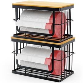 iSPECLE Garbage Bag Dispenser - 2 Pack Trash Bag Dispenser with Bamboo Top for 13 Gallon Bag, Pull Out One Bag at A Time, Easy to Install, Trash Bag Holder for Pantry, Under Sink, Small and Large