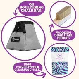 Psychi OG Chalk Bucket Starter Pack Bundle for Rock Climbing Bouldering Gym (Grey)