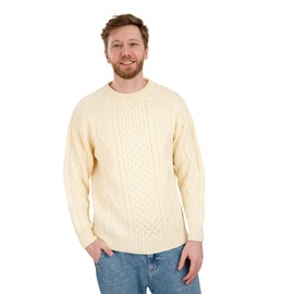 SAOL Irish Merino Wool Men Crew Neck Sweater (Natural, XXXL)