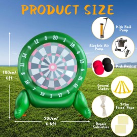 6.6FT Giant Kick Darts Games, Jumbo Outdoor Soccer Green Target Dartboard with Soccer Balls and Air Pump, for Yard Lawn, Yard Outdoor Games Family Kids Frends Big