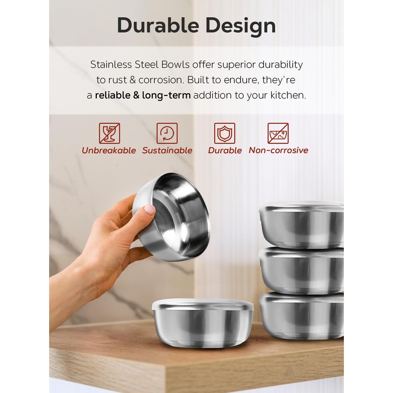 Plainhouse Korean Stainless Steel Rice Serving Bowls with Covers, Set