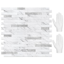 STICKGOO Peel and Stick Backsplash Tile, Stick on Backsplash for Kitchen and Bathroom, Volakas White Look PVC Mixed Metal Silver Self Adhesive Wall Tiles(10 Sheets)