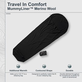 Cocoon Merino Sleeping Bag Mummy Liner - Merino Wool, Black