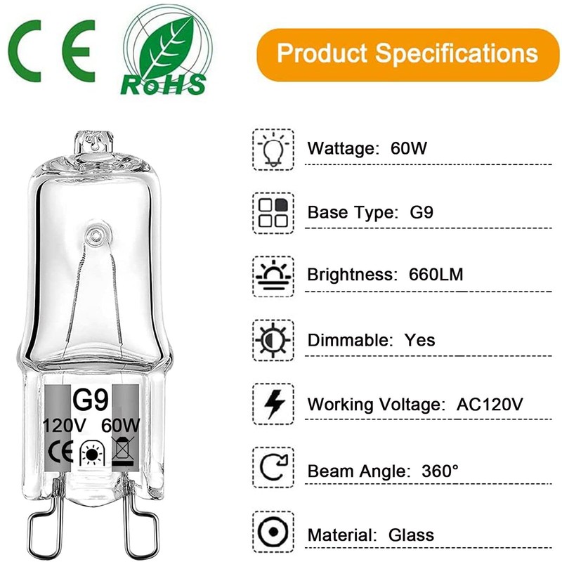 G9 Halogen Bulb 60 Watt 120 Volt Dimmable T4 JCD