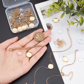 NBEADS 10 Sets Bracelet Bezel Tray, Blank Cuffs Adjustable Bracelet Consisting of 10 Stainless Steel Bracelet Chains with Jewellery Bezel Base Glass Cabochons, 50 Jump Rings for Jewellery Making