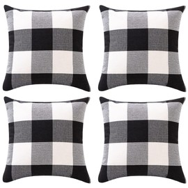 ORANIFUL Buffalo Check Cushion Covers 40cm x 40cm Set of 4 Linen Decorative Square Plaid Throw Pillow Case for Sofa Couch Bedroom Home Living Room 16 x 16 Inches (Black & White)