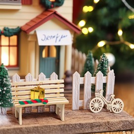 Miniatur Bank aus Holz, Wichteltür Zubehör Miniatur Möbel Miniatur Wichtel Zubehör Gartenbank Holz