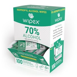 Wipex Toallitas con alcohol isopropílico al 70% – Bolsas envueltas individualmente, toallitas electrónicas y tecnológicas en caja dispensadora, 100 un