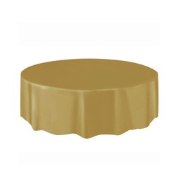 Gold Solid Round Plastic Table Cover (213cm) 1 Count – Vibrant & Durable Party Essential for Easy Cleanup and Decoration