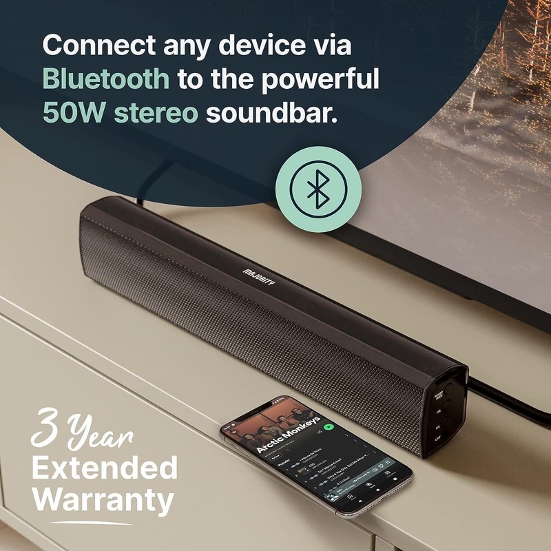 Majority Compact 50 Watt Bluetooth Soundbar With Remote Eq Control