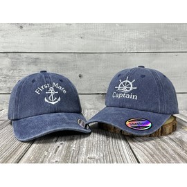Shenbors Captain and First Mate Caps, Navy & Navy Baseball Caps for Boat Skipper Sailor, Nautical Boating Sailing Gifts for Men Women