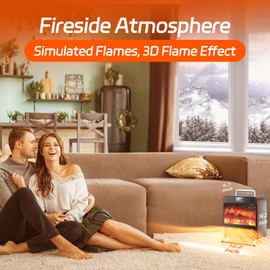 Space Heater Indoor, 3-IN-1 Space Heaters for Indoor Use, 1500W Heater for Bedroom, Realistic 3D Flame, 3 Modes & 12 hours-Timer, Fireplace Heater with Remote for Bedroom, Office