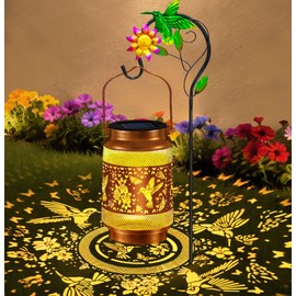 Hummingbird Solar Lanterns Outdoor Waterproof, Hanging Solar Lights Garden Lanterns with Shepherd Hook, Metal Garden Decor for Yard, Patio, Lawn, Landscape, Gifts for Women Mom Mothers Day