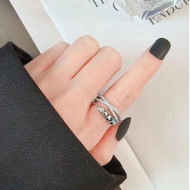 Niaspi X Cross Fidget Ring for Women Girls Silver Plated CZ Adjustable Beads Stress Relieving Spinner Ring Hypoallergenic Comfort Fit Fashion Layered Anxiety Open Band Finger Rings Collection Jewelry