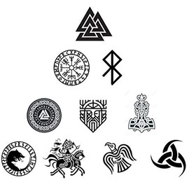 10 pcs Viking Stickers Set, 4 inches - Waterproof, Vinyl Stickers Norse, Walknut, Vegvisir Compass, Odin, Rune, Raven, Thor Hammer