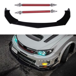 DREAMIZER Universal Front Bumper Lip Strut Rod Spoiler Wing Wide Body Kit Spoiler with Adjustable 8"-11" Support Splitter Rods (Red) - Sharp Corner