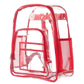 K-Cliffs Clear Backpack Heavy Duty Student Bookbag Large Durable See Through School Bag Quality Transparent PVC Travel Security Workbag Red