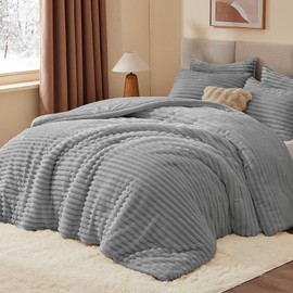 BEDELITE Fleece Twin Comforter Set -Super Soft & Warm Fluffy Grey Bedding, Luxury Fuzzy Heavy Bed Set for Winter with 1 Pillow case