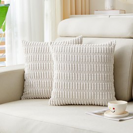 Sunday Praise 2 Packs Cream White Decorative Throw Pillow Covers 20x20 Inch Soft Corduroy Boho Striped Pillow Cases Accent Square Cushion Covers for Couch Sofa Bed Rustic Farmhouse Modern Home Décor