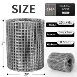 WURJHSONG Hardware Cloth 4'' x 20' 1/4 in Galvanized Wire Mesh Roll 23 GA Chicken Wire ...