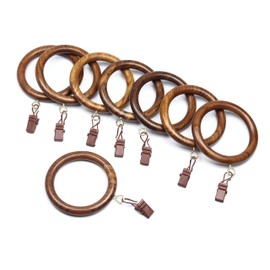 12 Pieces Curtain Rings with Clips Wooden for 1 inch Rod, Window Shower Curtain Hooks, Wood Curtain Rod Rings with Clips, Wood Curtain Rings with eyelet, Drapery Rings. (50, 2.2 INCH Inner Dia)